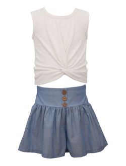 Big Girls Sleeveless Twist Front Knit Top and Shorts, 2 Piece Set