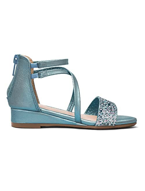 DREAM PAIRS Girls Sandals Ankle Strap Dress Low Wedge Sandals with Zipper Summer Shoes Toddler/Little Kid