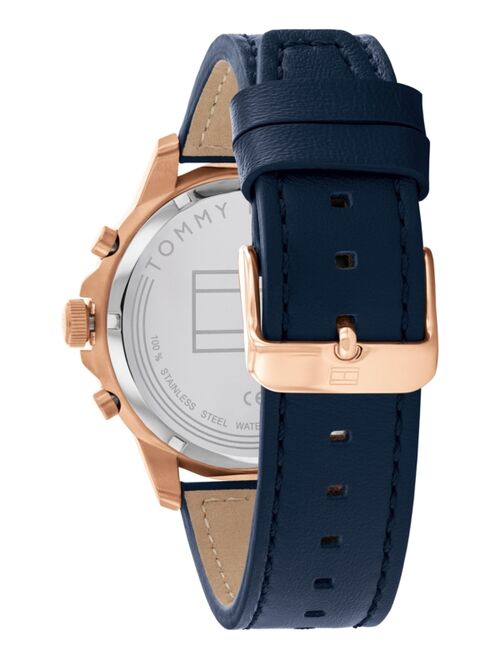 Tommy Hilfiger Men's Navy Leather Strap Watch 44mm