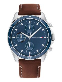Men's Chronograph Brown Leather Strap Watch 44mm