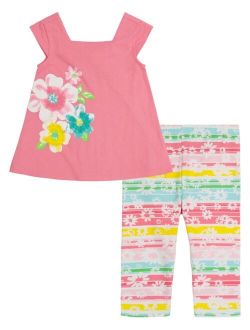 Little Girls Square-Neck Floral Tunic and Mix-Print Capri Leggings, 2-Piece Set