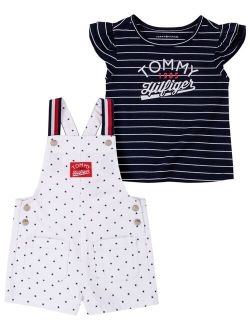 Little Girls Stars and Stripes Signature T-shirt and Shortalls, 2 Piece Set