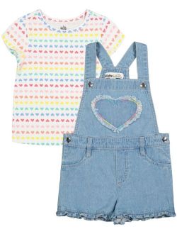 Little Girls Heart T-shirt and Ruffle Cuff Shortalls, 2 Piece Set
