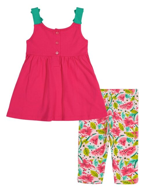 Kids Headquarters Little Girls Fit-and- Flare Melon Tunic and Print Capri Leggings, 2 Piece Set