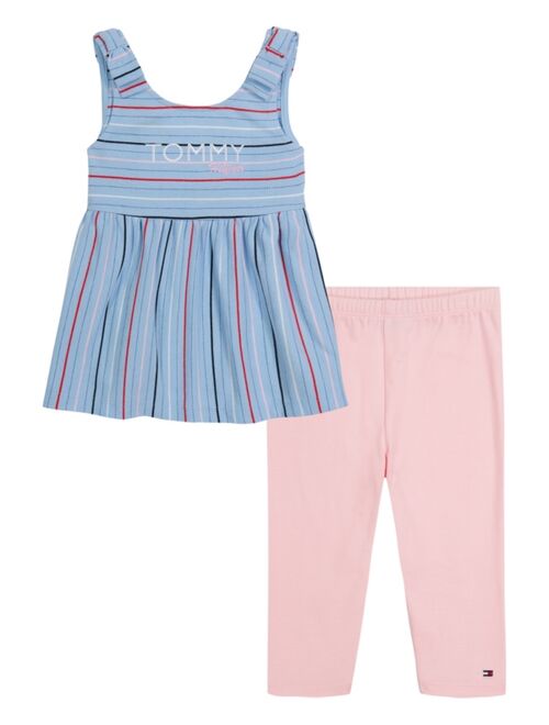 Tommy Hilfiger Little Girls Striped Oxford Baby Doll Tunic Leggings Set, 2 Piece
