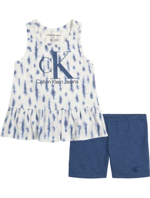 Calvin Klein Little Girls Flounce-Hem Tank and Bike Shorts, 2-Piece Set