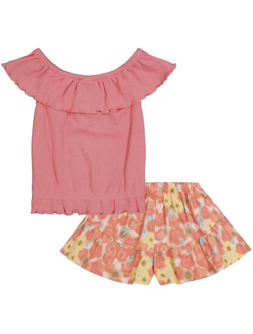 Calvin Klein Toddler Girls Elastic-Edged Flutter Top and Floral Skirt Set, 2 Piece