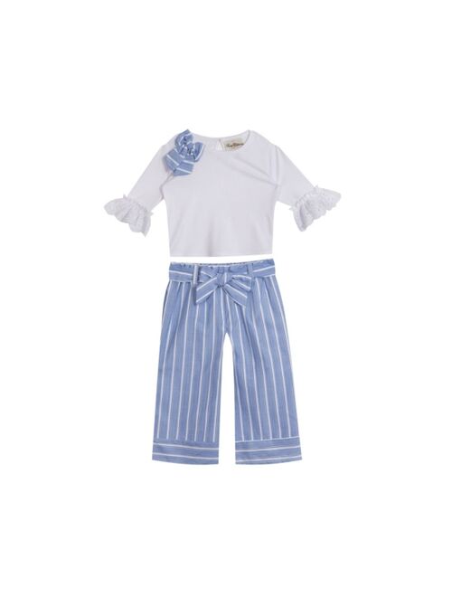 RARE EDITIONS Toddler Girls Pant Set with Top and Cropped Woven Wide Leg Bottoms