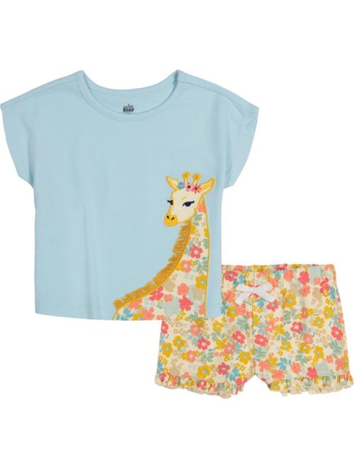 Kids Headquarters Little Girls Giraffe T-shirt and Printed French Terry Shorts, 2 Piece Set