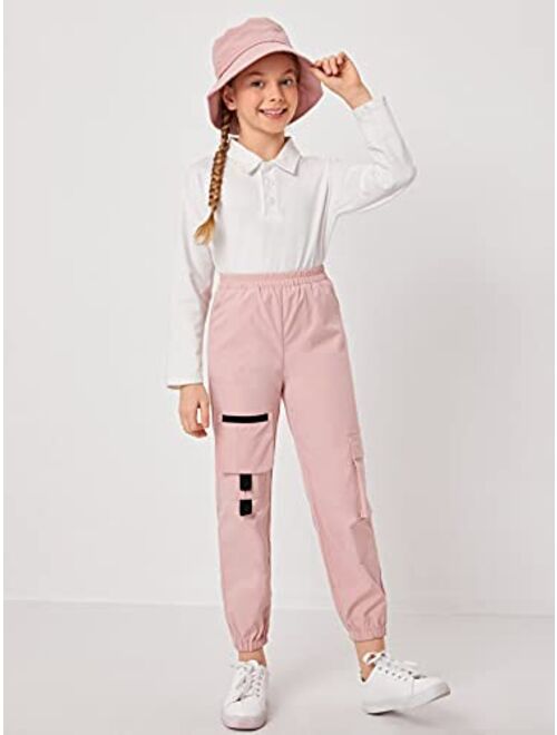 Milumia Girl's Casual High Waisted Cargo Pants Elastic Waist Carrot Pants with Pocket