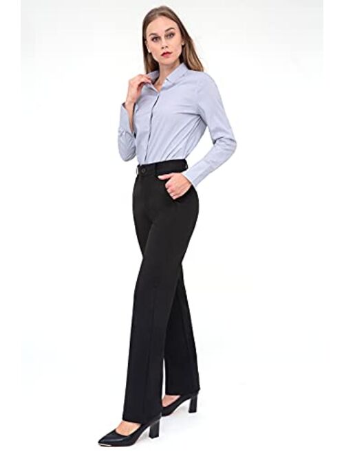 Bamans Work Pants for Women Yoga Dress Pants Straight Leg Stretch Work Pant with Pockets