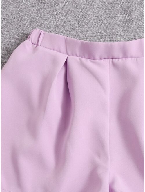 SHEIN Teen Girls Lapel Collar Vest Blazer & Shorts