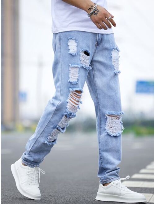 Shein Men Ripped Frayed Cut Out Jeans