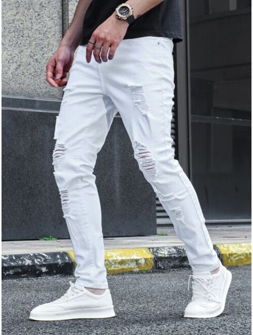 Shein Men Solid Ripped Tapered Jeans