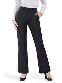Bamans Dress Pants for Women Bootcut Stretch Work Pants Belt-Loop Bootleg Yoga Pants with Pockets