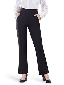 Bamans Yoga Dress Pants for Women Bootcut Pull-on Work Pants Bootleg Pants Stretch with Pockets