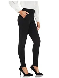 SEVEGO Women's Stretchy Slim Dress Pants 28"/30"/32"/34" High Waist with Zipper Pockets Tall, Petite for Office Work Business