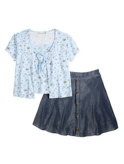 Girls 7-16 Knit Works Tie Top & Scooter Skirt Set