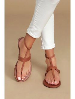 Colleen Cognac Vachetta Leather Flat Sandals