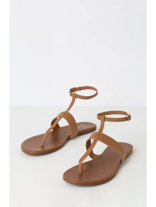 Lulus Colleen Cognac Vachetta Leather Flat Sandals