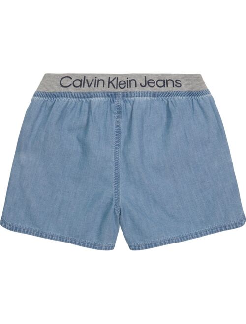 Calvin Klein Big Girls Denim Pull-on Logo Shorts