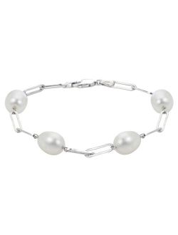 PearLustre by Imperial Sterling Silver Cultured Pearl Paper Clip Chain Bracelet