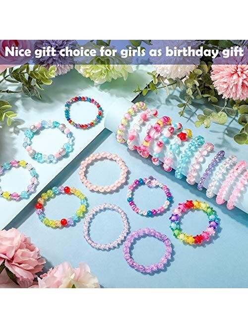 Hicarer 20 Pieces Girl Beaded Bracelets Cute Rainbow Bead Bracelets Colorful Bracelets Princess Bracelets Stretchy Bead Bracelets for Prince Birthday Present (Elegant Sty