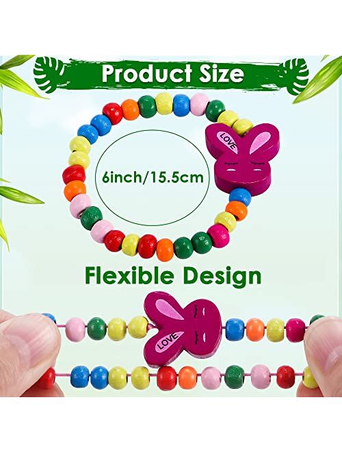 G.C 12 Pcs Girls Bracelets Jewelry for Kids Cute Unicorn Mermaid Animal Pendant Colorful Wooden Beaded Bracelets Princess Pretend Play Gifts for Toddlers