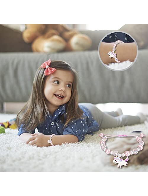 HGDEER Unicorns Gifts for Girls, Pink Pearl and Rhinestone Balls Adjustable Bracelets