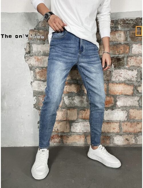 Buy Shein Men Bleach Wash Cat Whisker Jeans online | Topofstyle