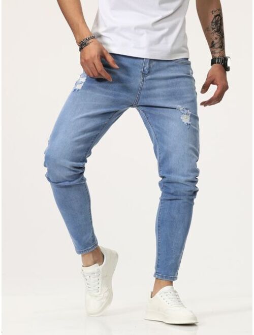 Buy Shein Men Ripped Frayed Carrot Jeans online Topofstyle