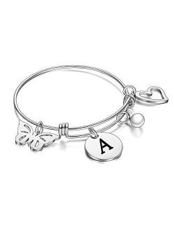 malyunin Initial Bracelet Charm Bracelets Heart Butterfly 26 Letters Alphabet Bracelet for Women Girls Letter Bracelet Personalized Jewelry