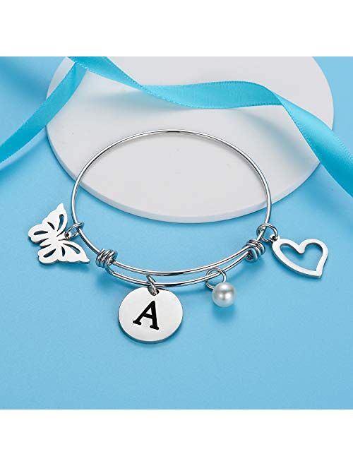 malyunin Initial Bracelet Charm Bracelets Heart Butterfly 26 Letters Alphabet Bracelet for Women Girls Letter Bracelet Personalized Jewelry