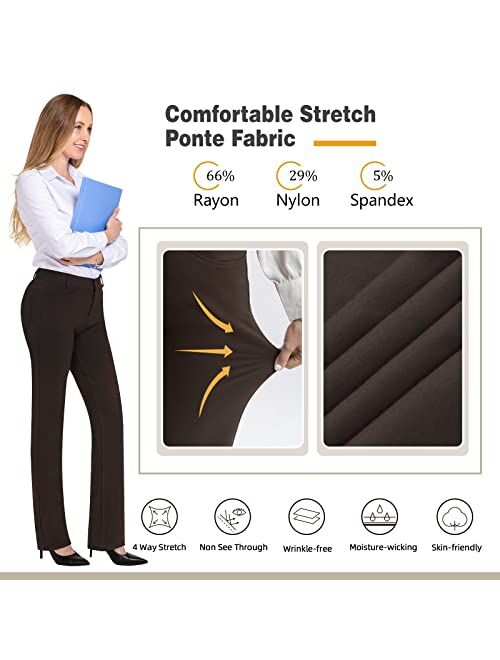 PUWEER Work Pants for Women, Stretch Dress Pants with Pockets, Straight Leg Slacks for Women to Business Work Casual