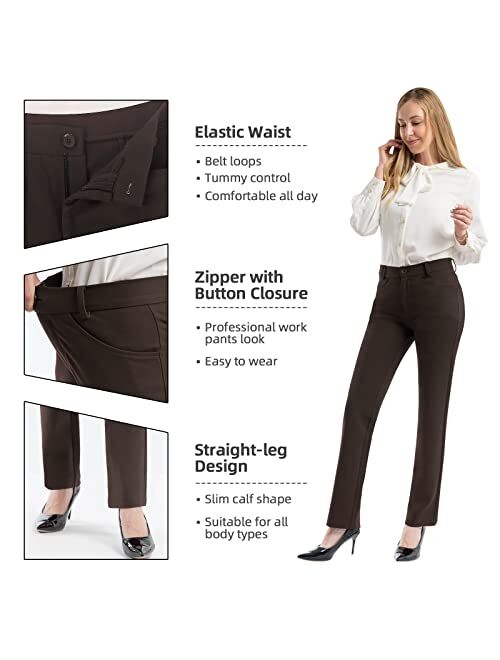 PUWEER Work Pants for Women, Stretch Dress Pants with Pockets, Straight Leg Slacks for Women to Business Work Casual