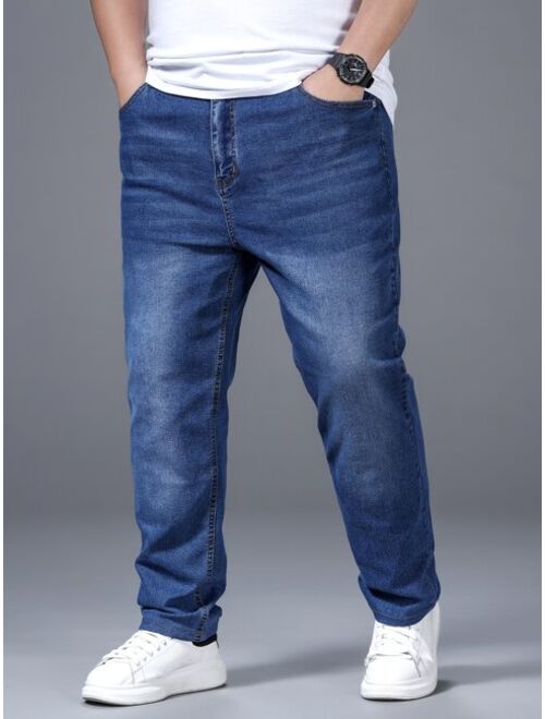 Shein Extended Sizes Men Washed Slant Pocket Jeans