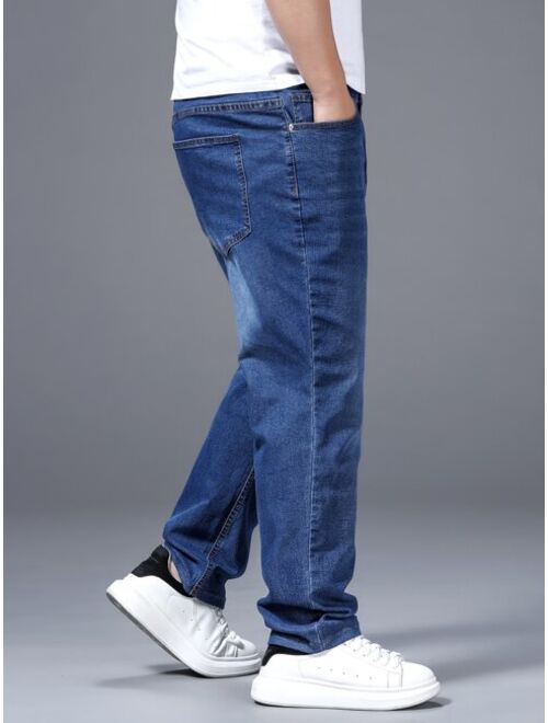 Shein Extended Sizes Men Washed Slant Pocket Jeans