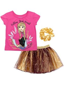Princess Rapunzel Belle Cinderella Girls 3 Piece Outfit Set: Graphic T-Shirt Mesh Skirt Scrunchie Toddler to Big Kid