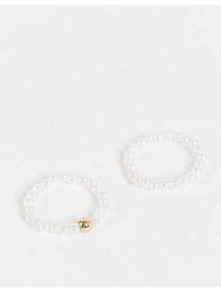 pack of 2 faux pearl rings with gold bead design