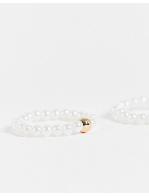 ASOS DESIGN pack of 2 faux pearl rings with gold bead design