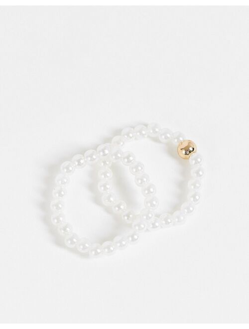 ASOS DESIGN pack of 2 faux pearl rings with gold bead design