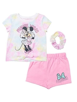 Minnie Mouse Girls 3 Piece Outfit Set: Crossover Tank Top French Terry Shorts Scrunchie Infant to Big Kid