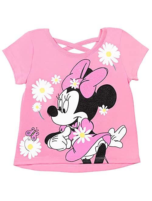 Disney Minnie Mouse Girls 3 Piece Outfit Set: Crossover Tank Top French Terry Shorts Scrunchie Infant to Big Kid