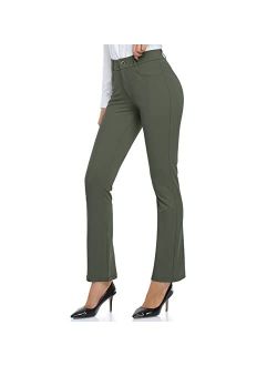 HISKYWIN Women Yoga Dress Pants Stretchy Work Pants Straightleg/Bootcut Office Slacks with Pockets for Business Casual Petite
