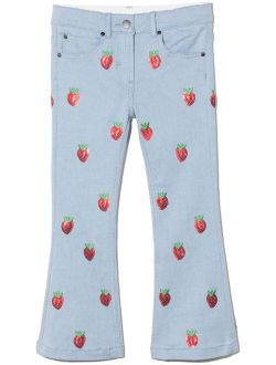 Kids embellished strawberry-print jeans