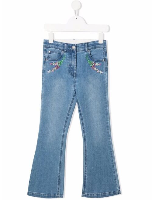 Stella McCartney Kids floral-embroidered flared jeans