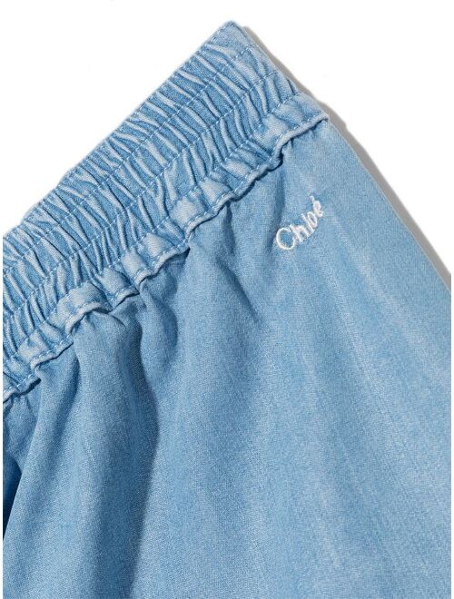 Chloe Kids C logo-embroidery scallop-edge shorts