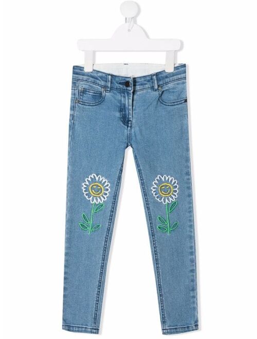 Stella McCartney Kids floral-embroidered slim-fit jeans