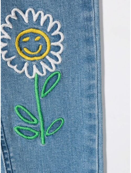 Stella McCartney Kids floral-embroidered slim-fit jeans