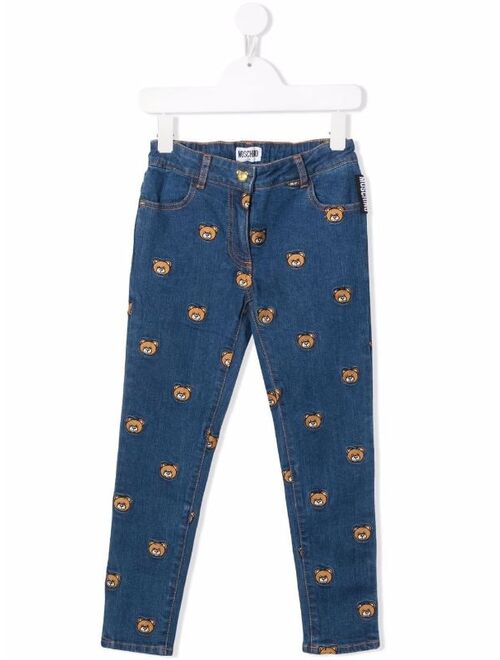 Moschino Kids logo-embroidered straight-leg jeans